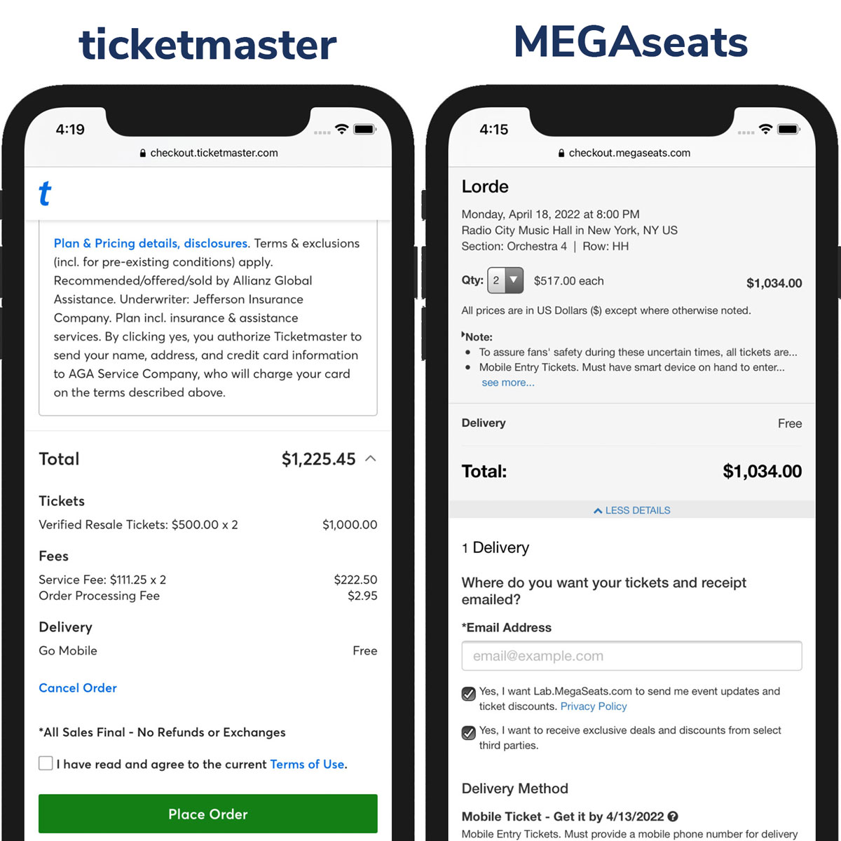 TicketMaster Reviews and Fees vs Megaseats App